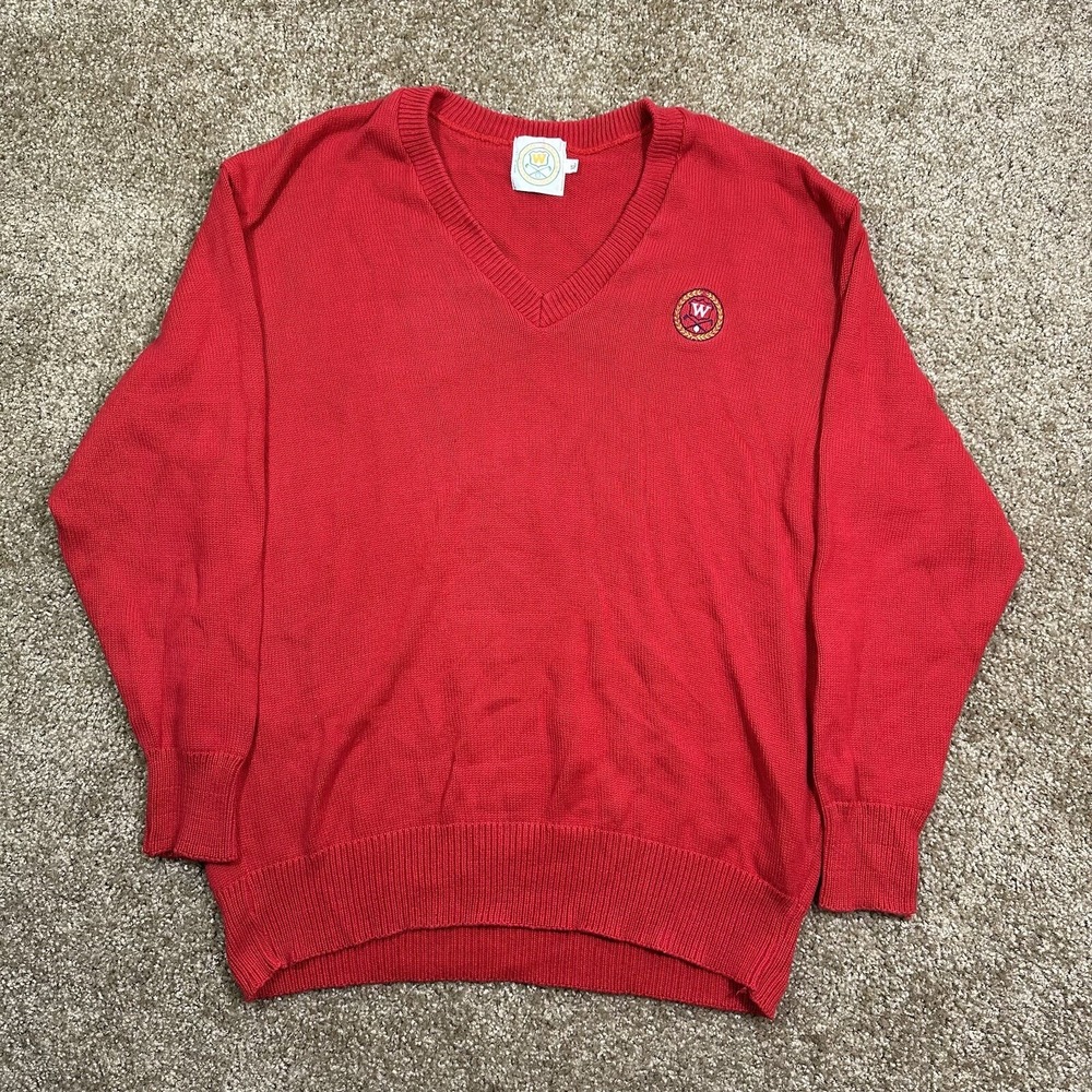 vintage 90s golf sweater mens pullover v-neck size XL RED embroidered logo
